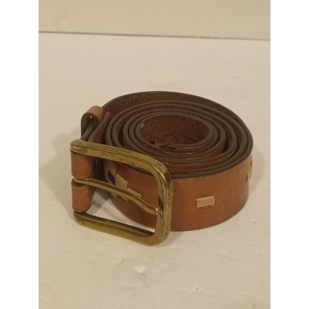Orvis Mens Brown Leather Belt Embroidered Southwestern Gaucho Brass Buckle 48in